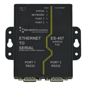 Brainboxes ES-457 - Ethernet to 2 Port RS232 (9-pin) PoE Serial Adapter
