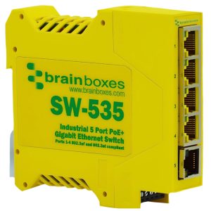 Brainboxes SW-535 - Industrial PoE+ Gigabit 5 Port Ethernet Switch