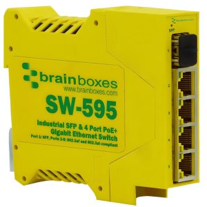 Brainboxes SW-595 - Industrial PoE+ Gigabit 4 Port + SFP Ethernet Switch