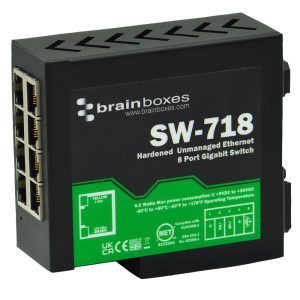 Brainboxes SW-718 - Industrial Hardened Gigabit 8 Port Ethernet Switch