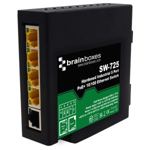 Brainboxes SW-725 - Industrial Hardened PoE+ 10/100 5 Port Ethernet Switch