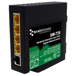 Brainboxes SW-735 - Industrial Hardened PoE+ Gigabit 5 Port Ethernet Switch