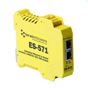 Brainboxes ES-571 - Ethernet to 1 RS232/422/485 Isolated Industrial Serial Adapter with Switch
