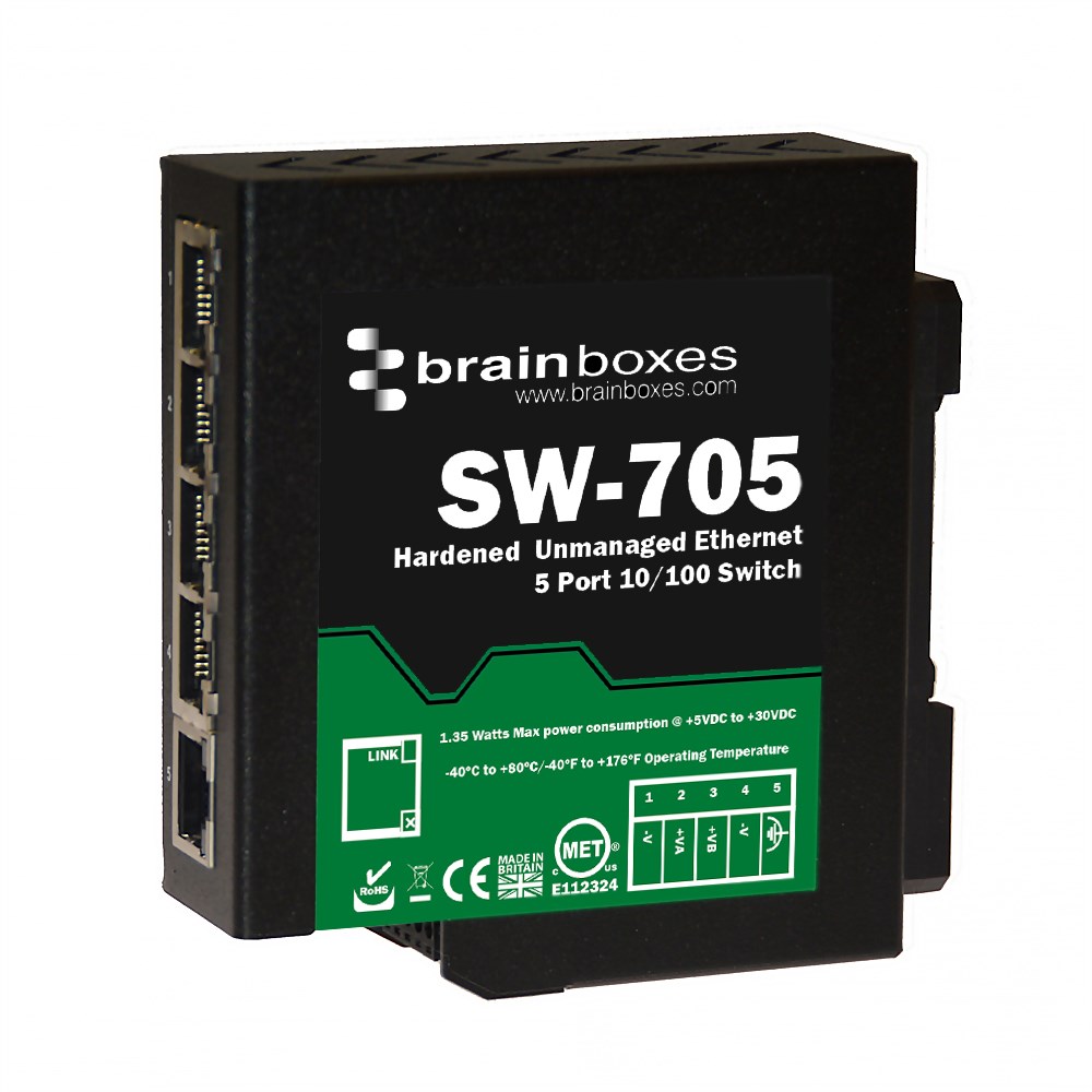 Brainboxes SW-705 - Industrial Hardened 10/100 5 Port Ethernet Switch