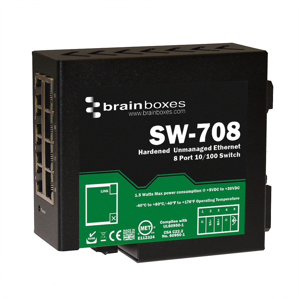 Brainboxes SW-708 - Industrial Hardened 10/100 8 Port Ethernet Switch