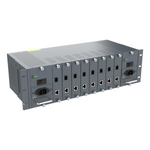 8-Slot PoE Media Converter Chassis with 2x AC Power Modules